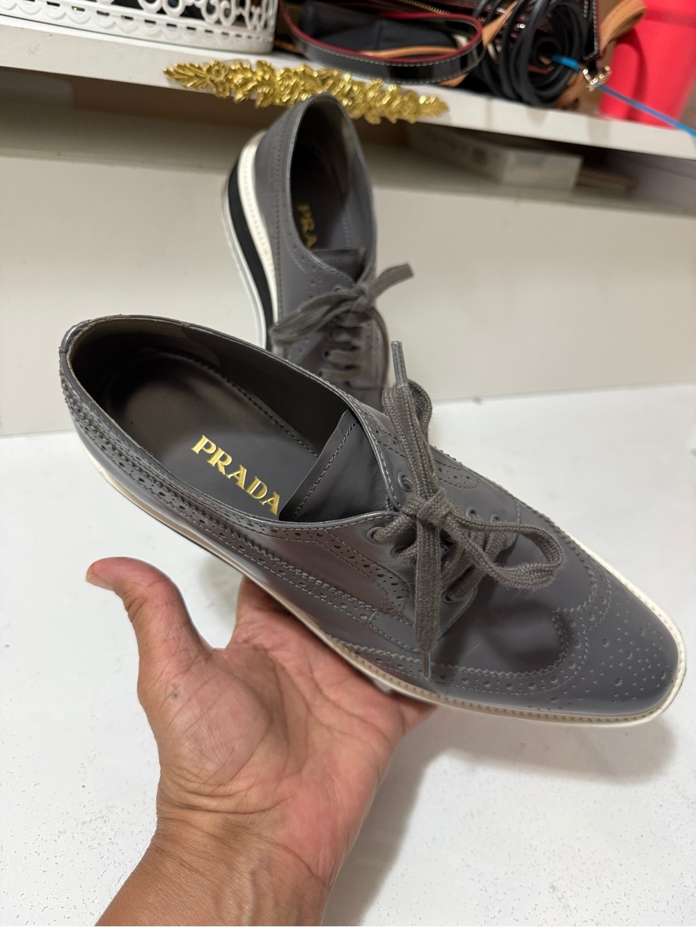 Prada Wingtip Brogue Oxford Platform
Black Patent Leather Shoes Size 401/2 - Picture 1 of 13
